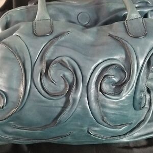 FALORNI Italia LE BORSE Stylish Teal Leather Shoulder Bag